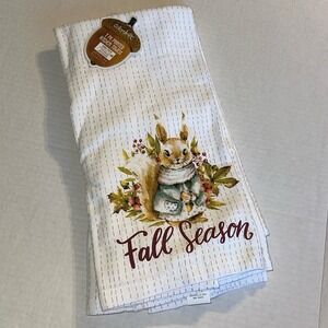 Colordrift 2 PK Fall Season Kitchen Towels Squirrel Woodland Cotton 18x28 NEW